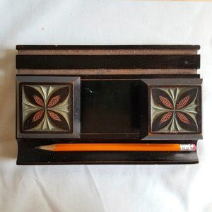 Antique Folk Art Carved Wood Ink Well Krakow Poland